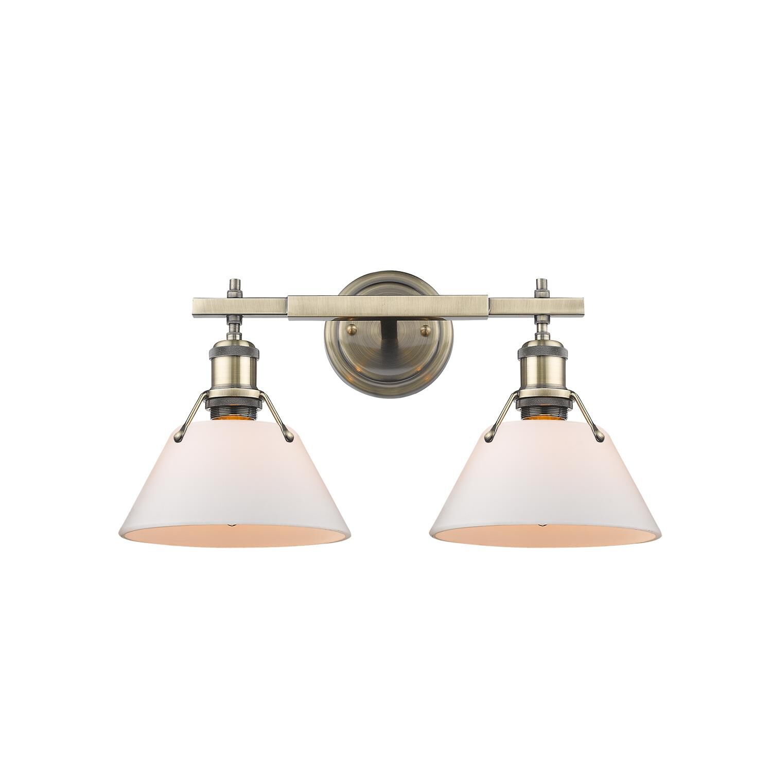 Shown in Aged Brass finish and Opal glass and Opal Glass shade